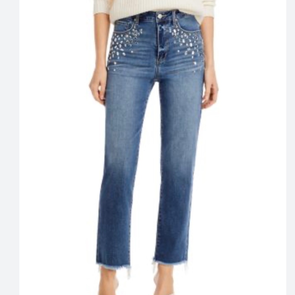 AQUA High rise embellished straight jeans size 27